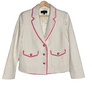 Talbots Women’s TWEED FRINGE JACKET Cream Pink 8P NWOT Orig. $199 NWOT SOLD OUT